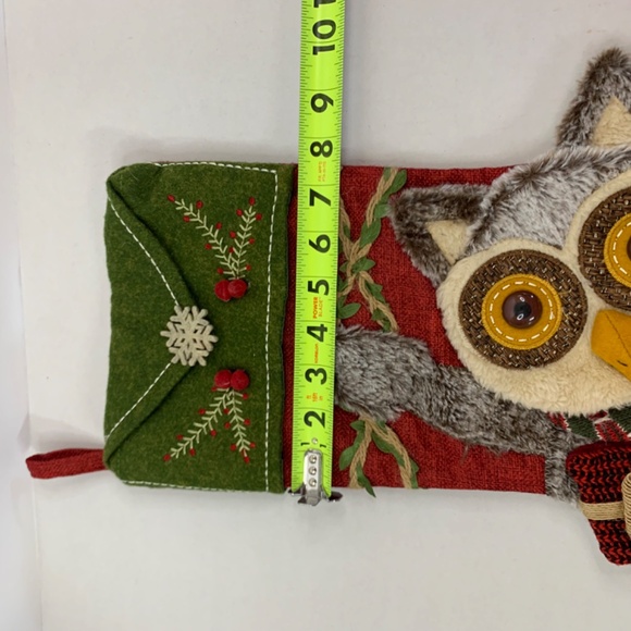 OWL Rustic Christmas Holiday Stocking Sherpa Fuzzy in red green cabincore animal - Picture 15 of 16